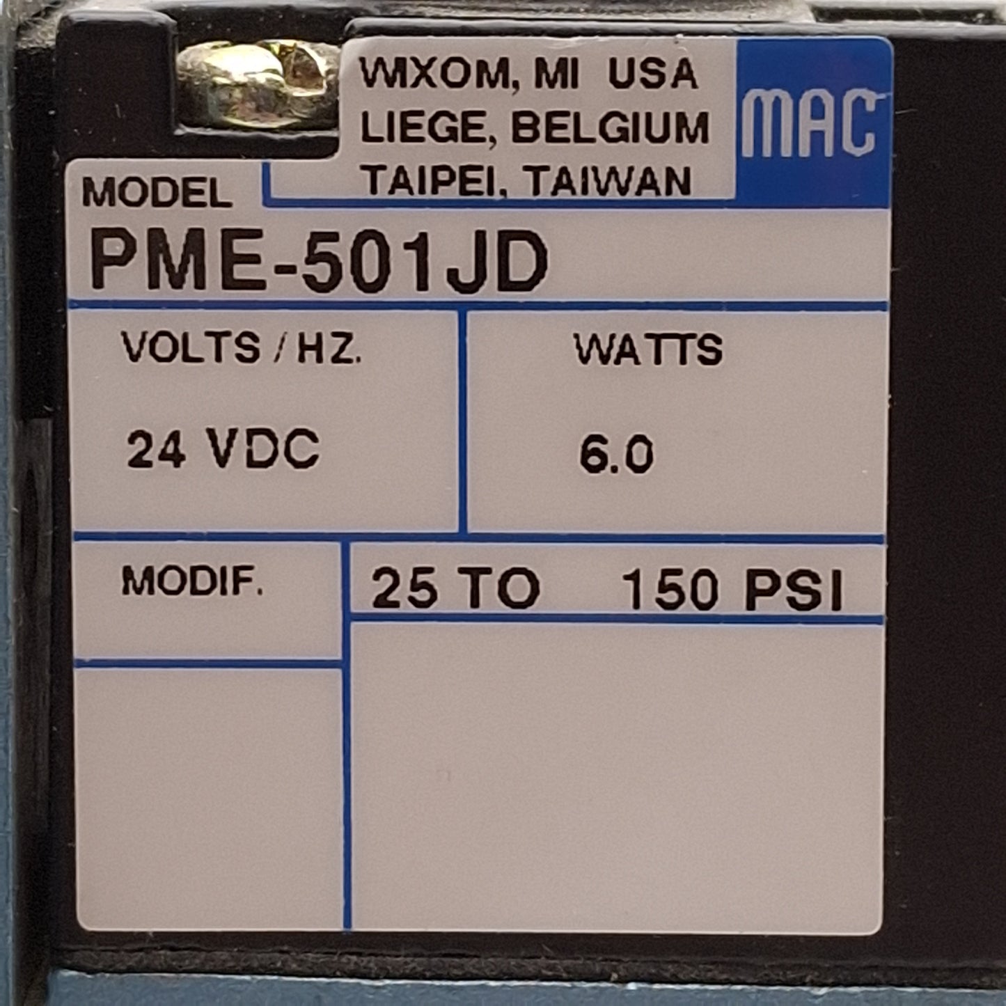 Used Mac 6212C-231-PM-501JD Solenoid Valve, 4/2-Way, 3/8in NPT, 25-150psi, 24VDC Coil