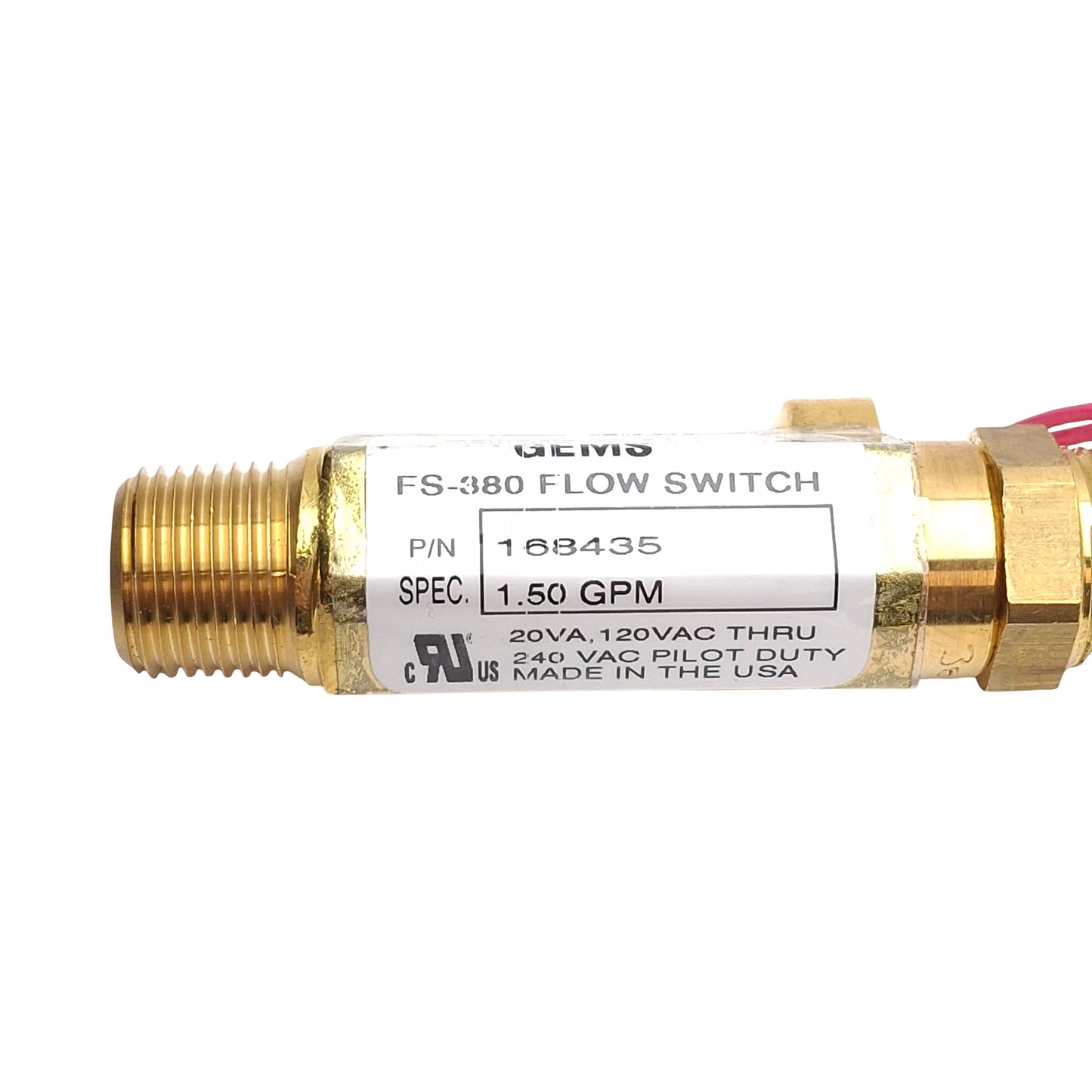 New – Open box Gems Sensors 168435 FS-380 Flow Switch, 1.5GPM Setting, 3/8in NPT Male, 1500psi
