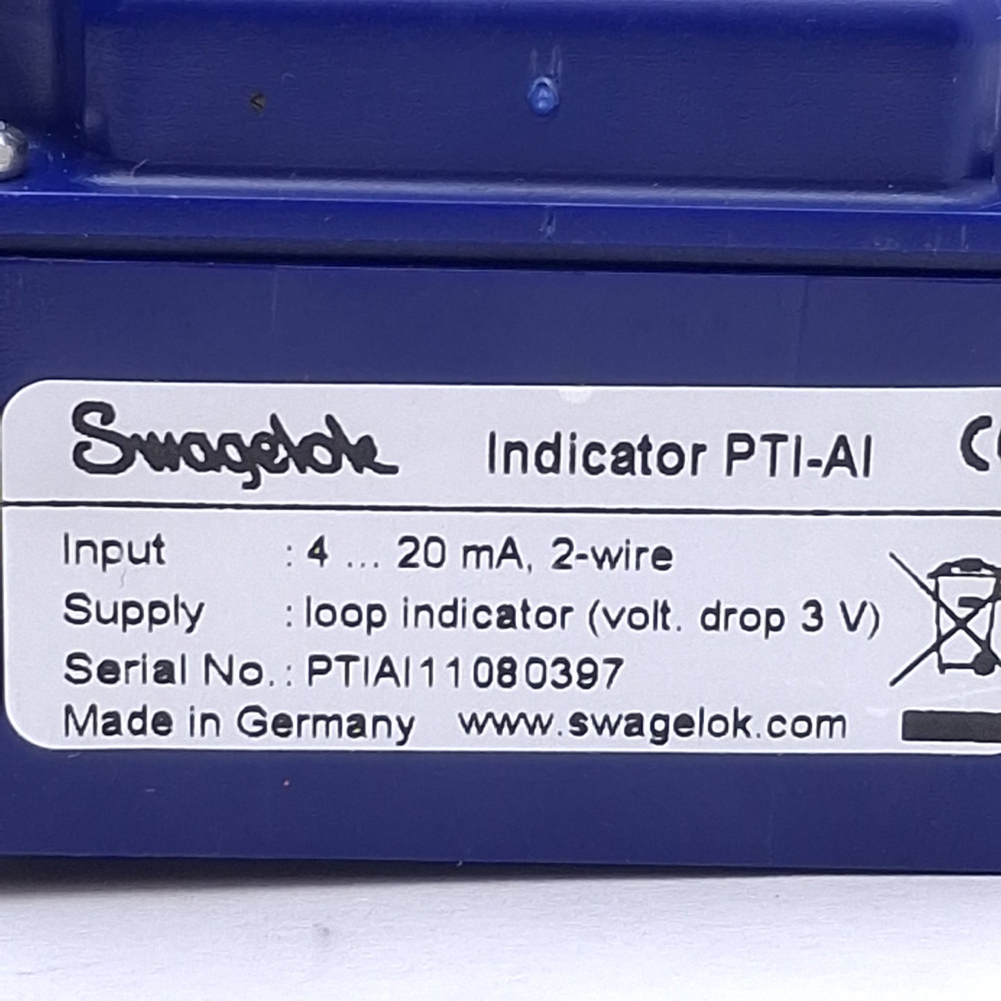 Used Swagelok PTI-AI Digital Pressure Transducer Indicator NPN/PNP, 9-28VDC 30mA