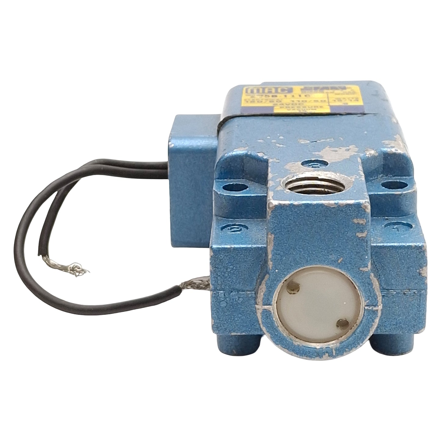 Used Mac 225B-111C Solenoid Valve, 3/2-Way, 150psi, 1/4in NPTF, 120VAC/24VDC Coil