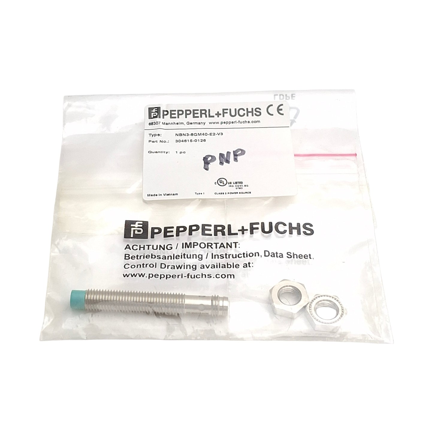 New Pepperl+Fuchs NBN3-8GM40-E2-V3 Proximity Sensor, 3mm, 10-30VDC PNP NO, M8 3-Pin