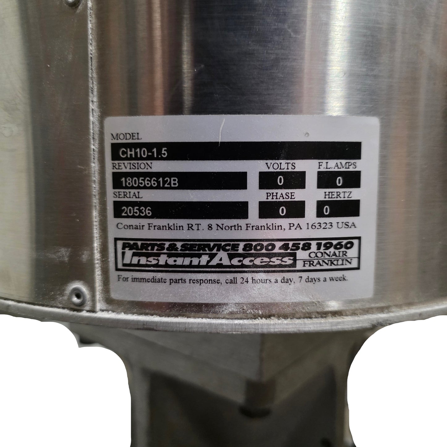 Used Conair CH10-1.5 Insulated Drying Hopper 1.5CuFt, 53lbs Capacity, 15-28lbs/hr