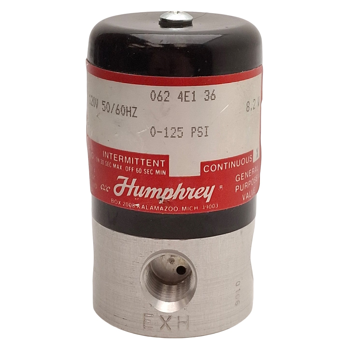 Used Humphrey 0624E1361205060 Tyna-Myte Solenoid Valve, 4-Way, 1/4NPSF, 120VAC Coil