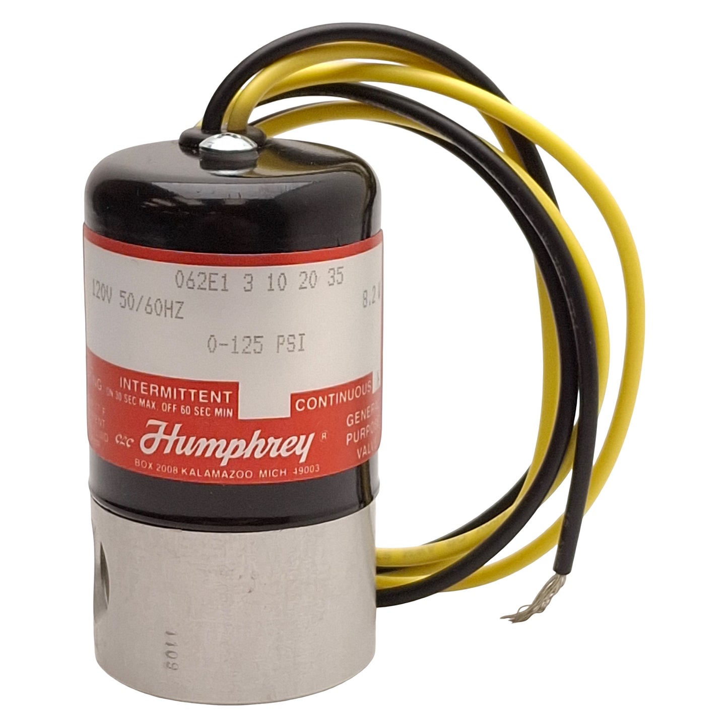 New – Open box Humphrey 062E131020351205060 Tyna-Myte Solenoid Valve 3/2-NC 1/4NPSF 120VAC Coil