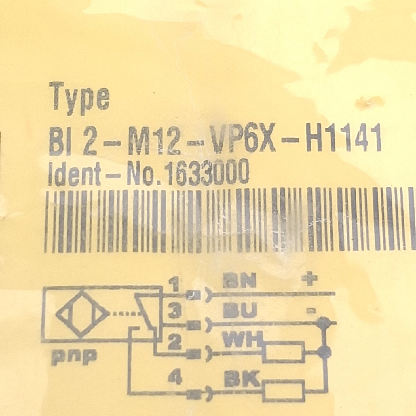 New Turck BI2-M12-VP6X-H1141 Inductive Sensor, PNP, 2mm Range, 10-30VDC, M12 4-Pin