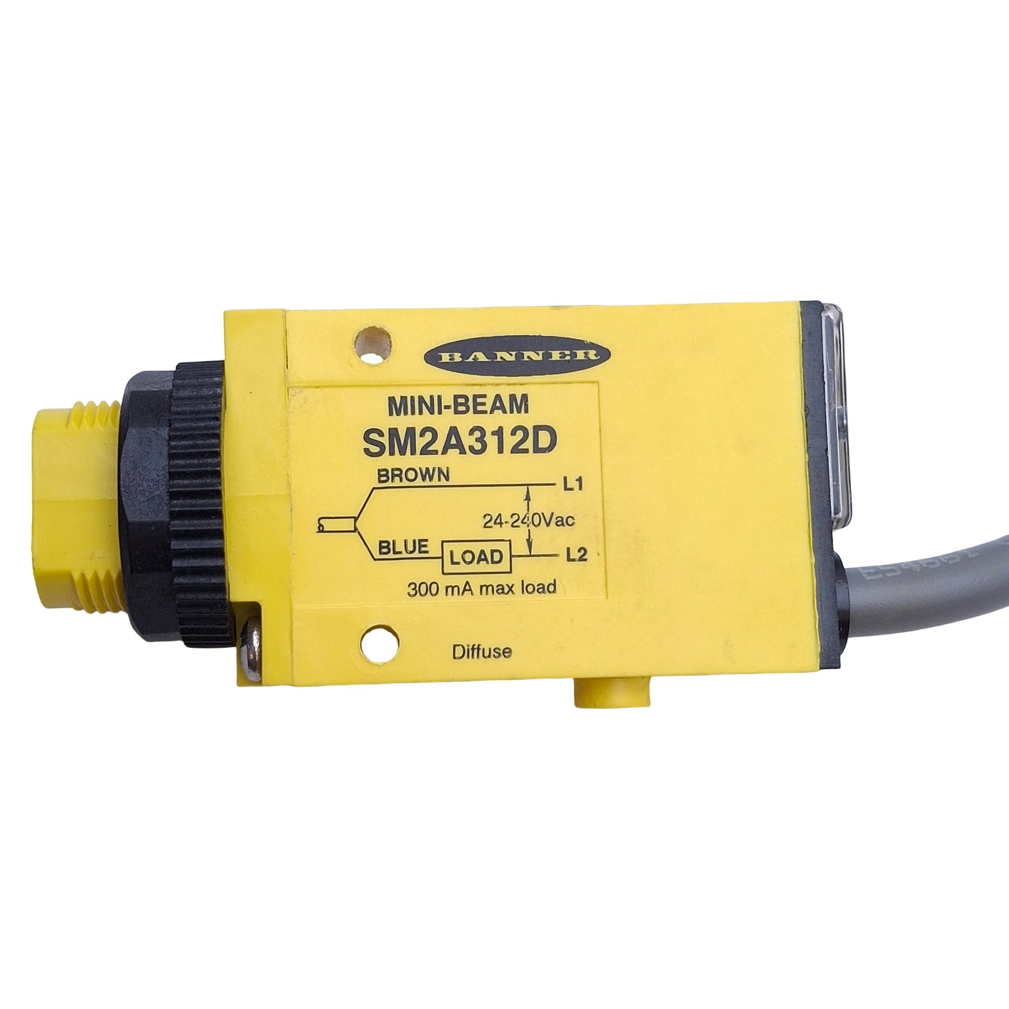 New – Open box Banner SM2A312D Diffuse Beam Proximity Sensor 380mm Range, 24-240VAC, 2m Cable