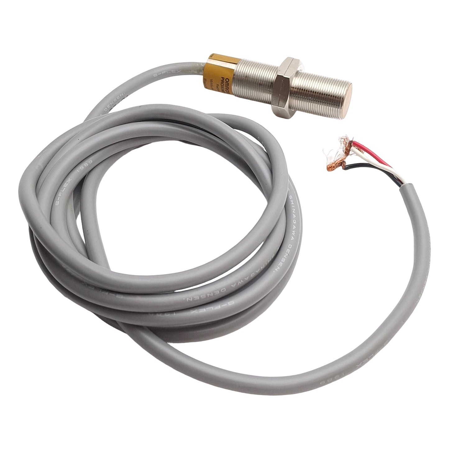Used Omron TLE-X5C1 Proximity Sensor 5mm SN, 12-24VDC, NPN NO 200mA, M18 Barrel