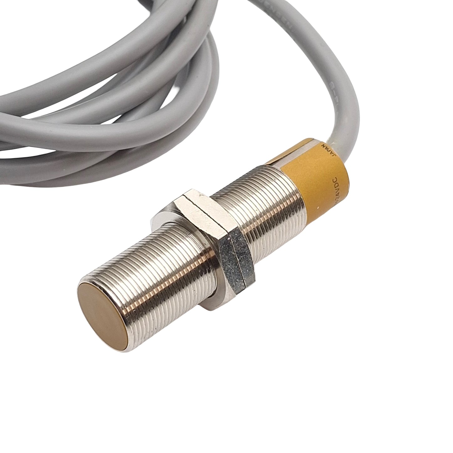 Used Omron TLE-X5C1 Proximity Sensor 5mm SN, 12-24VDC, NPN NO 200mA, M18 Barrel