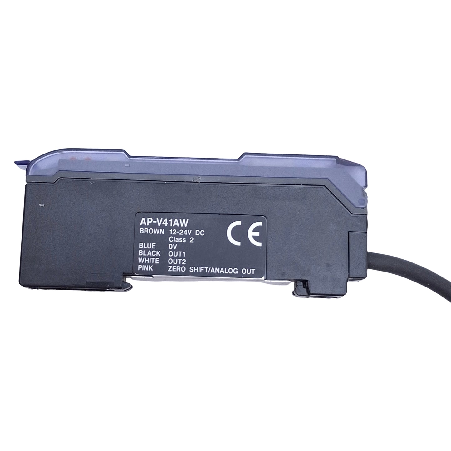 Used Keyence AP-V41AW Pressure Sensor Amplifier NPN, 12-24VDC, 6ft Cable, DIN Rail