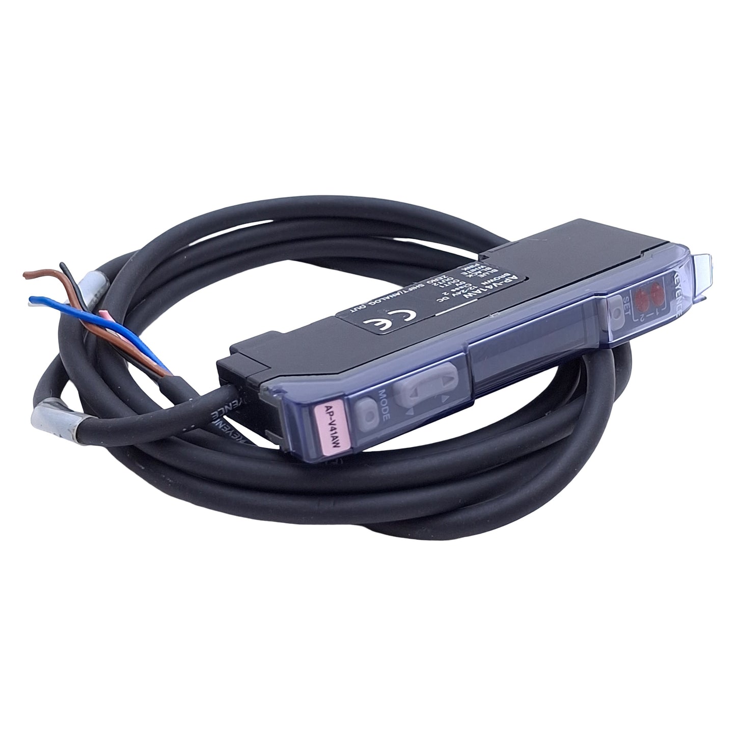 Used Keyence AP-V41AW Pressure Sensor Amplifier NPN, 12-24VDC, 4ft Cable, DIN Rail