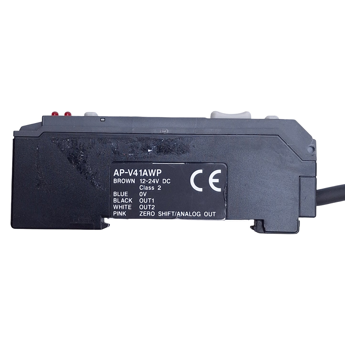 Used Keyence AP-V41AW Pressure Sensor Amplifier NPN, 12-24VDC, 6ft Cable *No Cover*