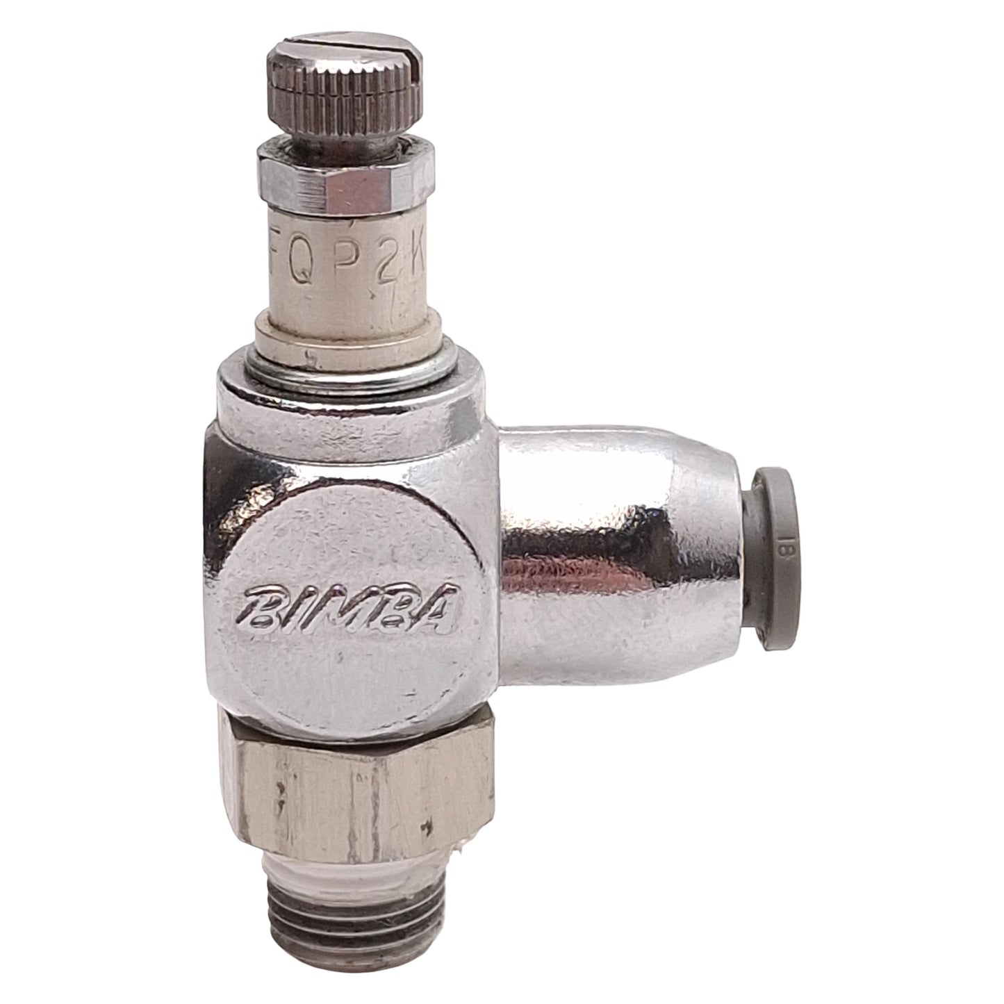 Used Lot of 2 Bimba FQP2K Flow Control Fitting, Knob, 150psi, ø1/4in P2C, 1/8in NPT