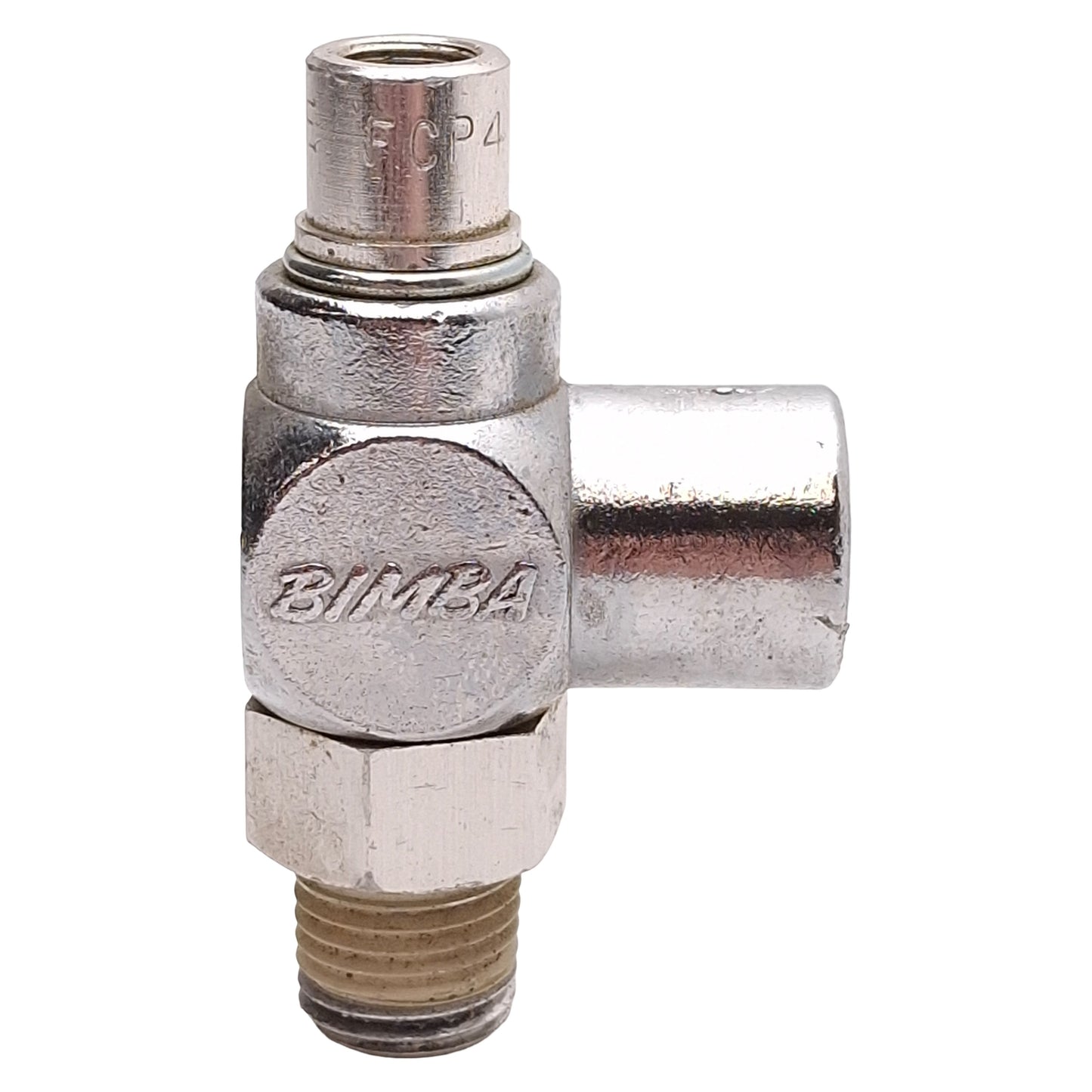 Used Lot of 2 Bimba FCP4 Flow Control Fitting, Screw, 150psi, 1/4in NPT Male & Female