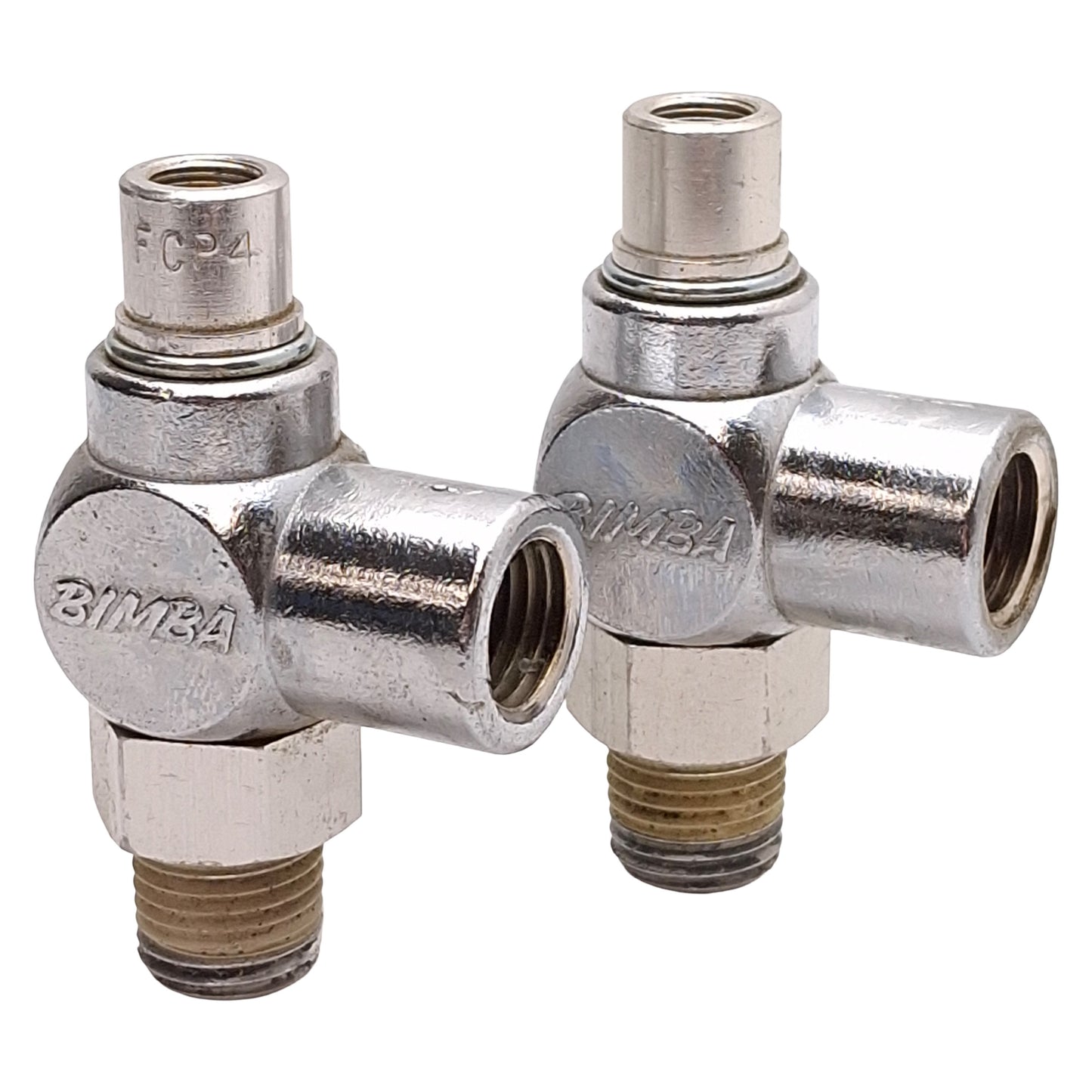Used Lot of 2 Bimba FCP4 Flow Control Fitting, Screw, 150psi, 1/4in NPT Male & Female