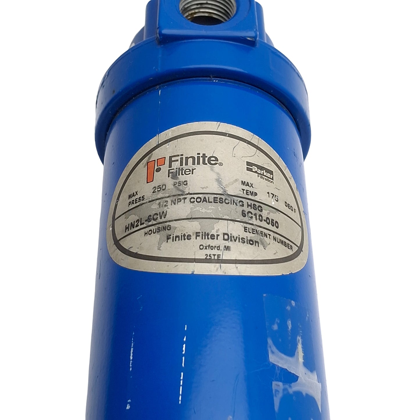 Used Parker HN2L-6CW Finite Filter Housing, 1/2in NPT, 250psig, 50SCFM