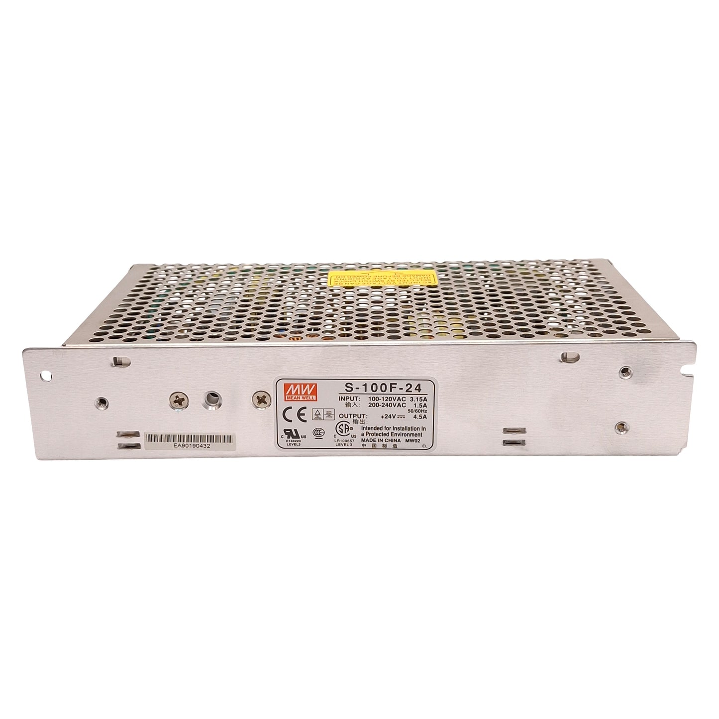 Used Mean Well S-100F-24 Power Supply, 108W 24VDC 4.5W OUT, 100-120/200-240VAC IN