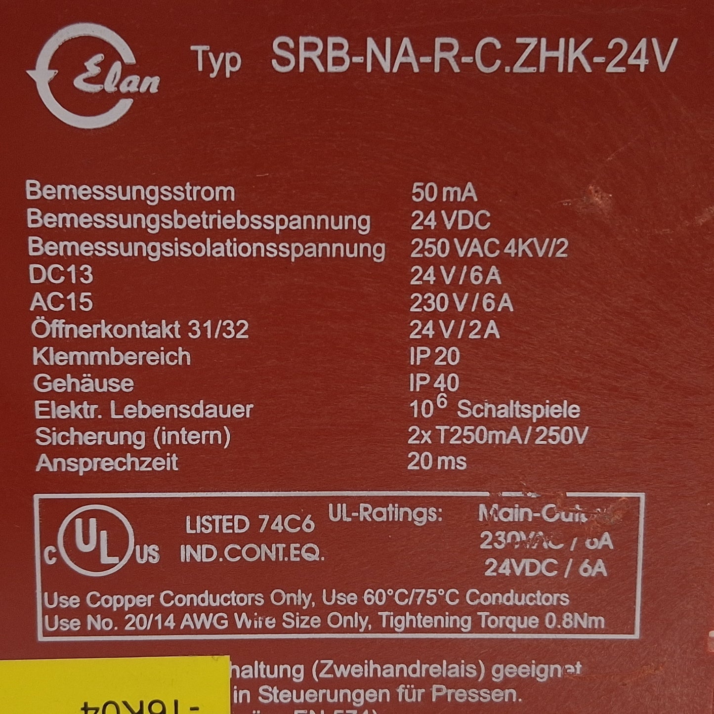 Used Schmersal Elan SRB-NA-R-C.ZHK-24V Safety Relay Module, 3NO+1NC, 24VDC, DIN Rail