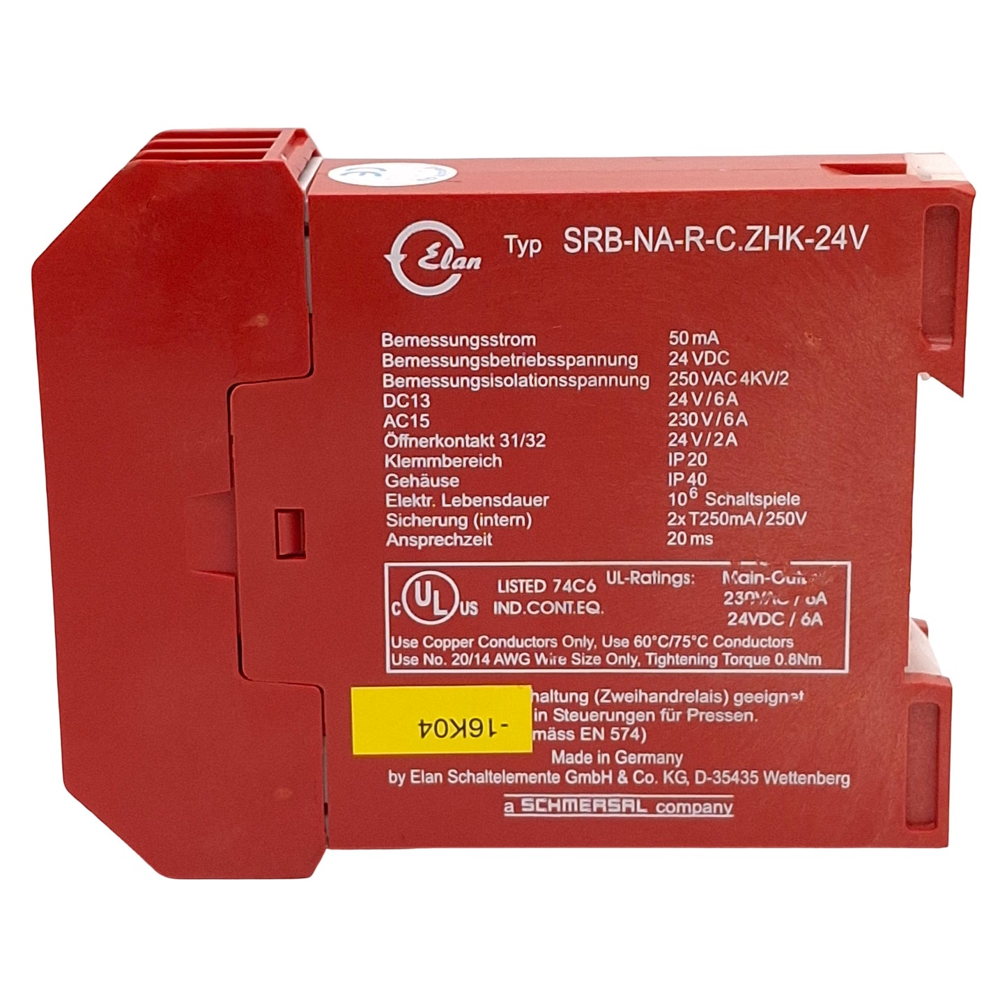 Used Schmersal Elan SRB-NA-R-C.ZHK-24V Safety Relay Module, 3NO+1NC, 24VDC, DIN Rail