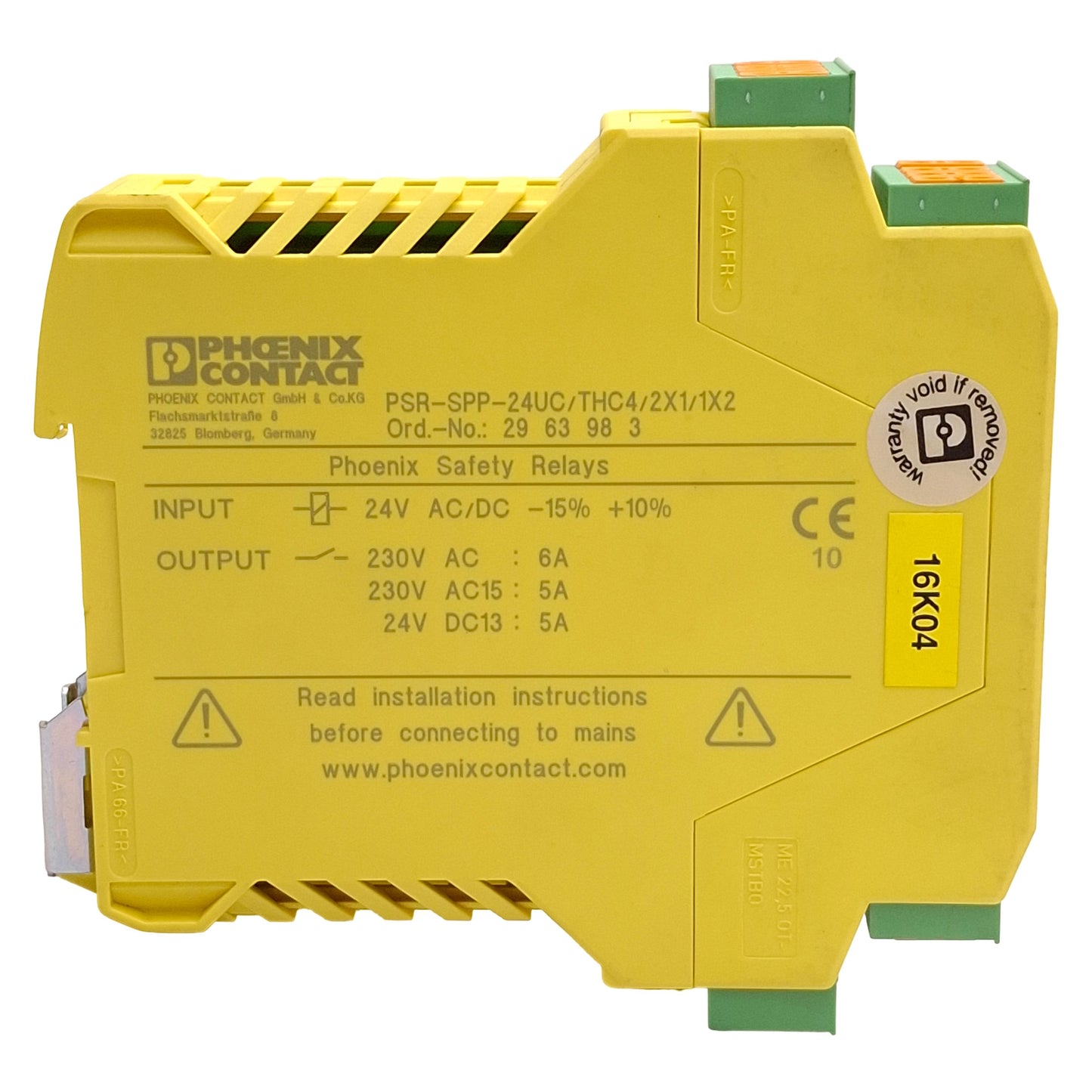 Used Phoenix Contact PSR-SPP-24UC/THC4/2X1/1X2 Safety Relay, 2NO+1NC, 22.5mm 24VAC/DC