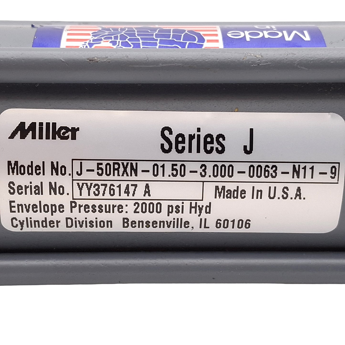 Used Miller J-50RXN-01.50-3.00-0063-N11-9 Hydraulic Cylinder, ø1.5in Bore, 3in Stroke