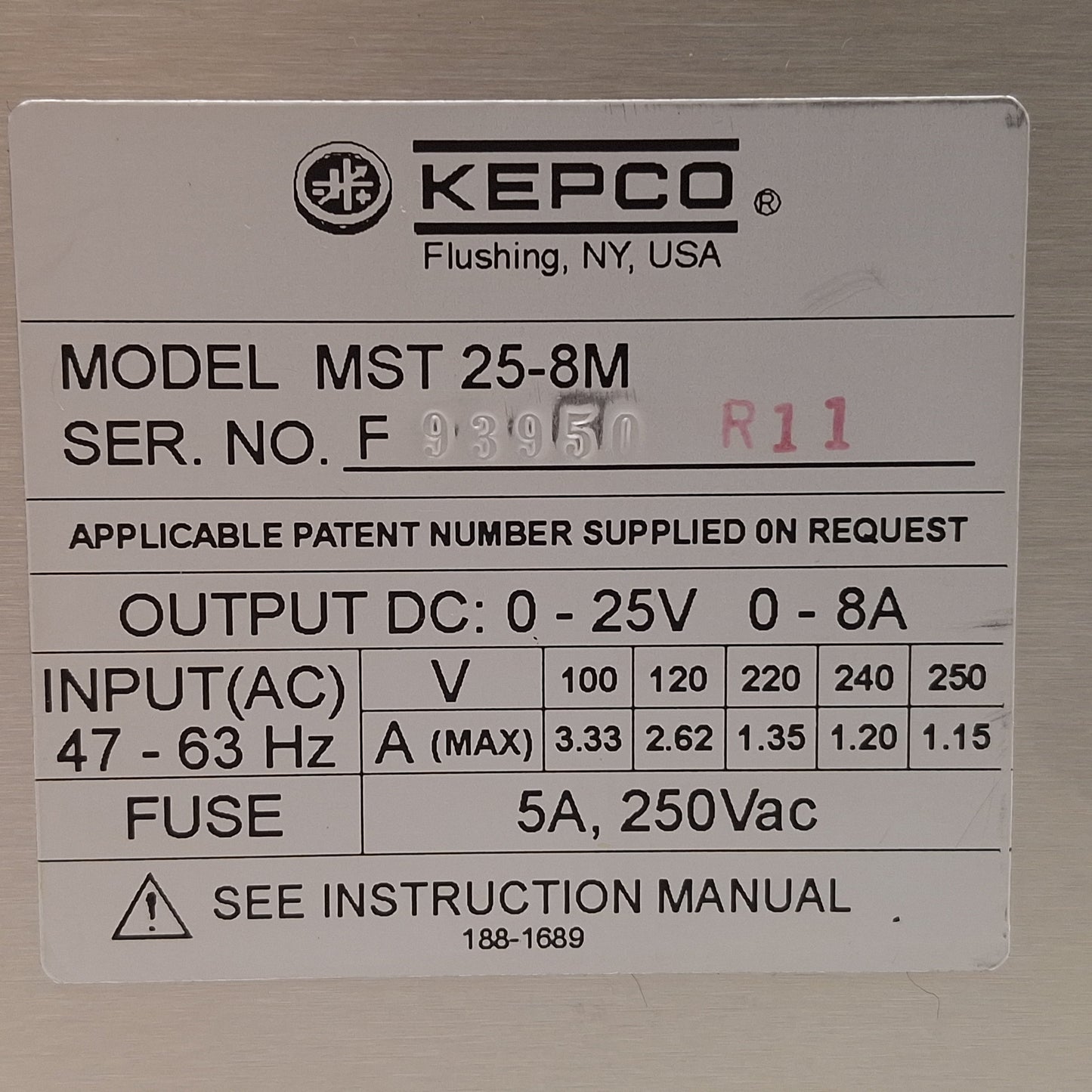 Used Kepco MST 25-8M Programmable DC Power Supply Module, 0-25VDC, 0-8A, 200W