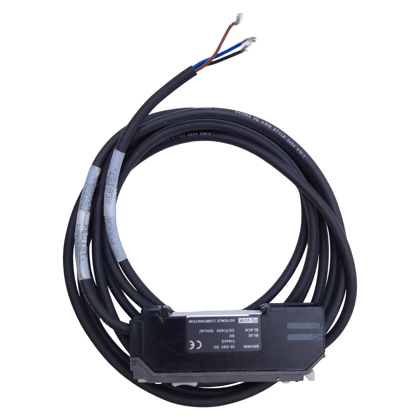 Used Keyence FS-V21R Photoelectric Sensor Amplifier NPN, 6ft Cable *Missing Cover*