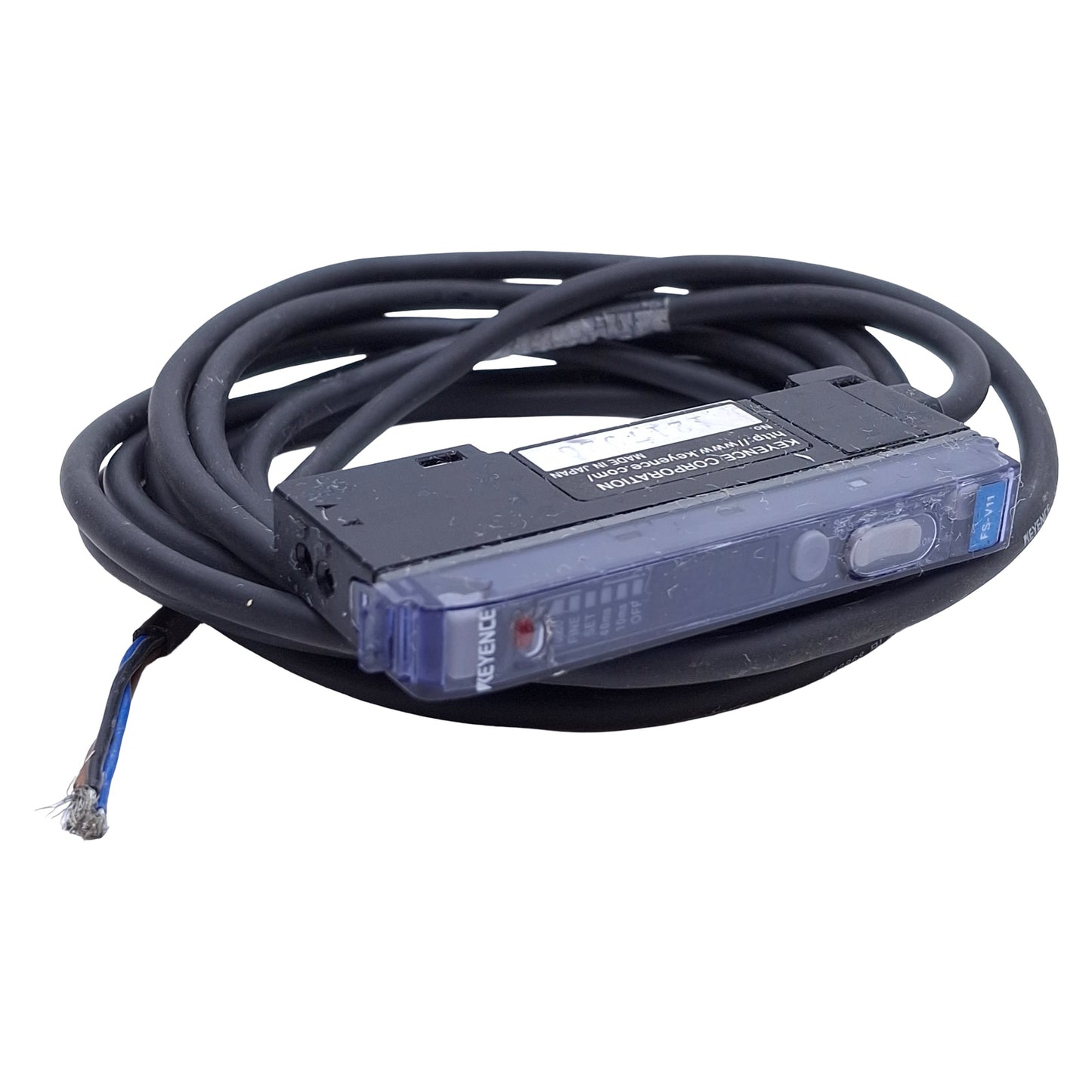 Used Keyence FS-V11 Fiber Optic Sensor Amplifier, NPN, 250µs RT, 12-24VDC, 6ft