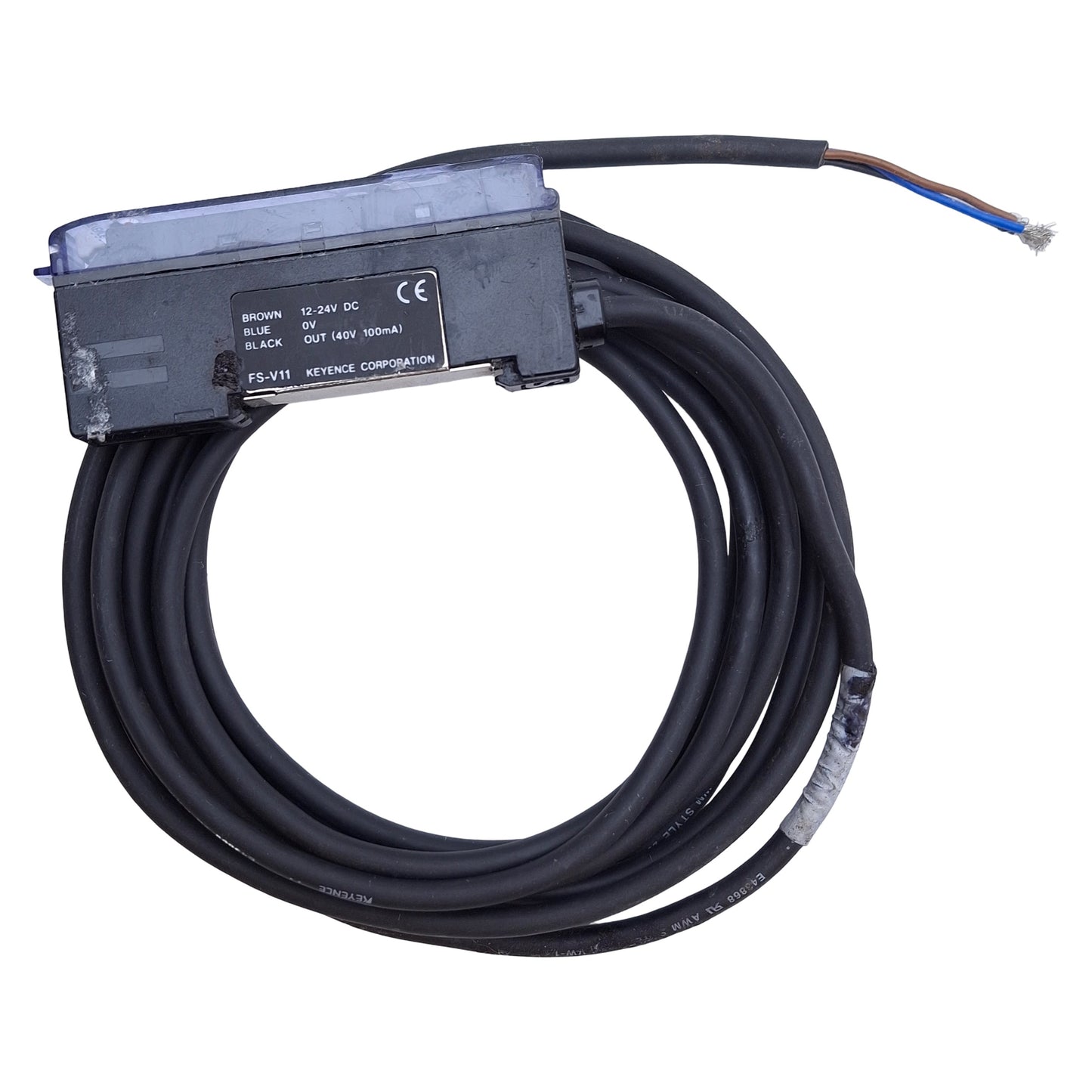 Used Keyence FS-V11 Fiber Optic Sensor Amplifier, NPN, 250µs RT, 12-24VDC, 6ft
