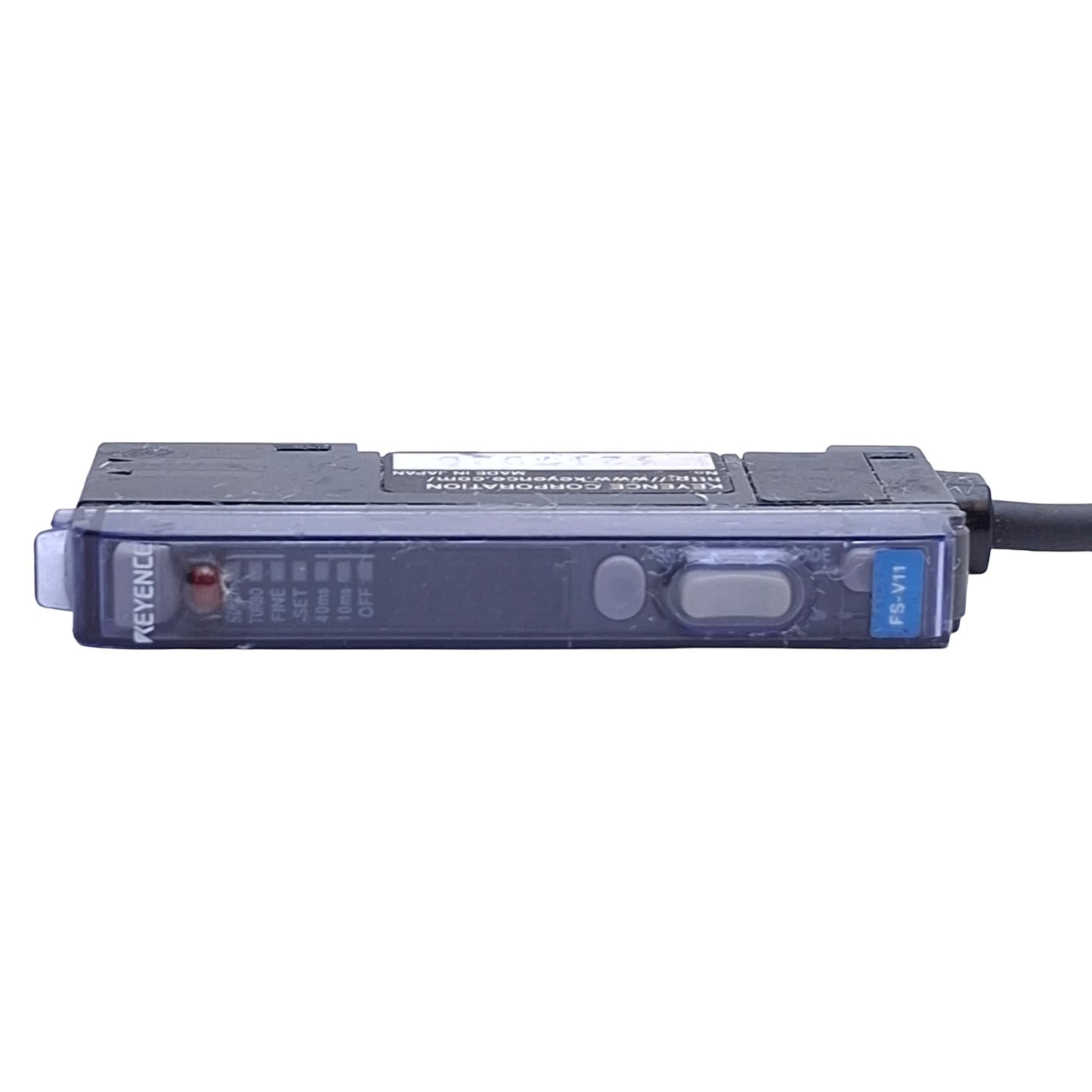Used Keyence FS-V11 Fiber Optic Sensor Amplifier, NPN, 250µs RT, 12-24VDC, 6ft