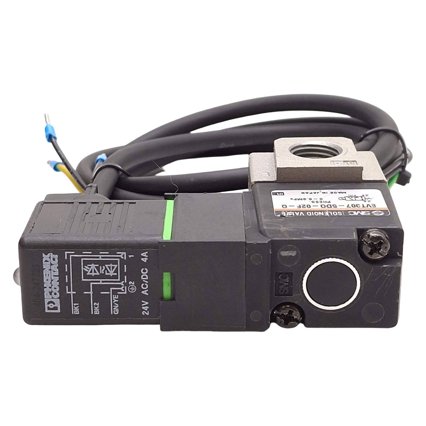 Used SMC EVT307-5DO-02F-Q Solenoid Valve, 3/2-Way, 0-0.9MPa, 1/4in NPT, 24VDC Coil