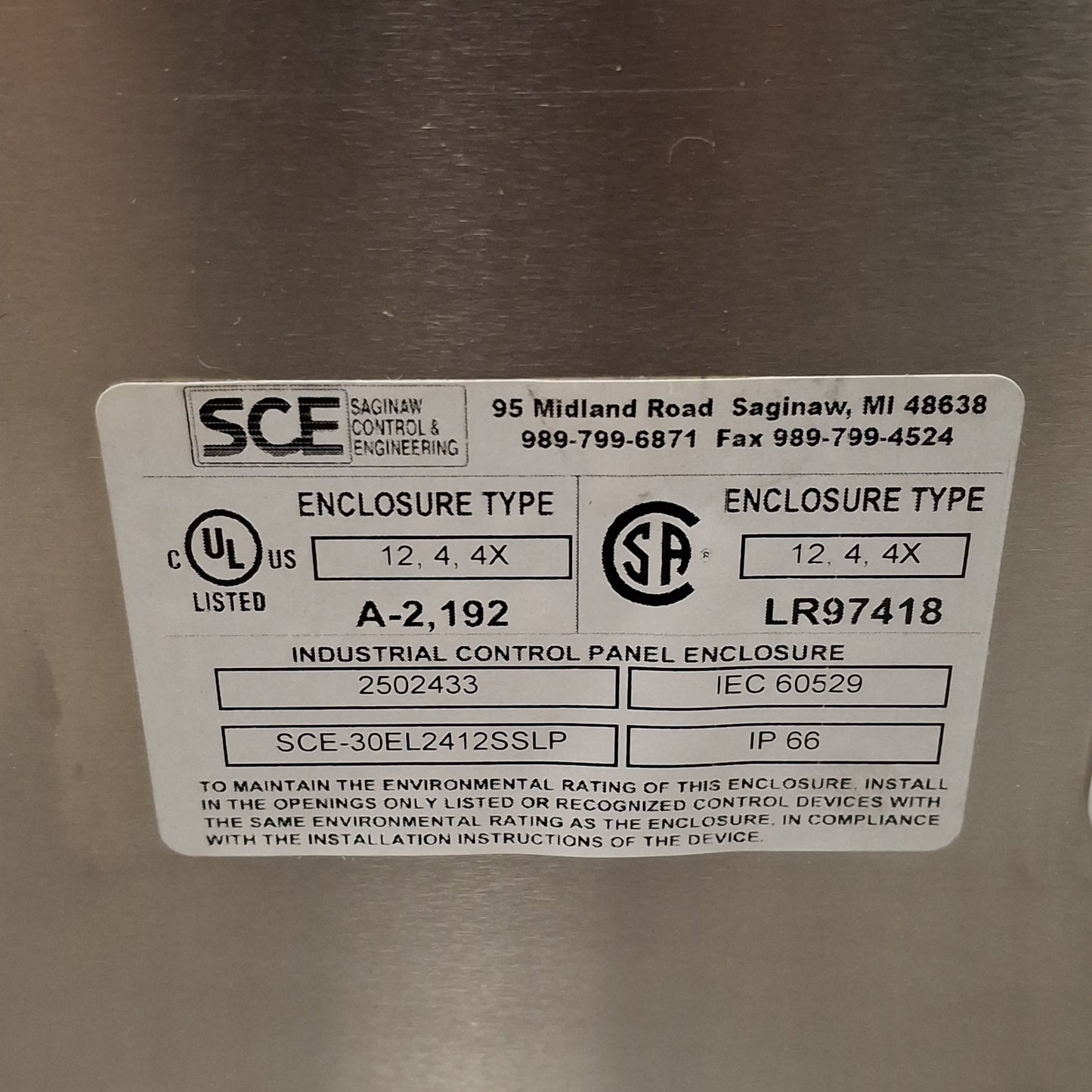Used SCE SCE-30EL2412SSLP Stainless Steel Electrical Enclosure, 12in x 24in x 30in