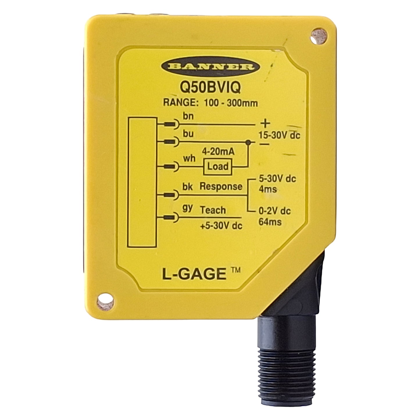 Used Banner Q50BVIQ L-GAGE LED Measurement Sensor 15-30VDC, 100-300mm Range, 5-Pin QD