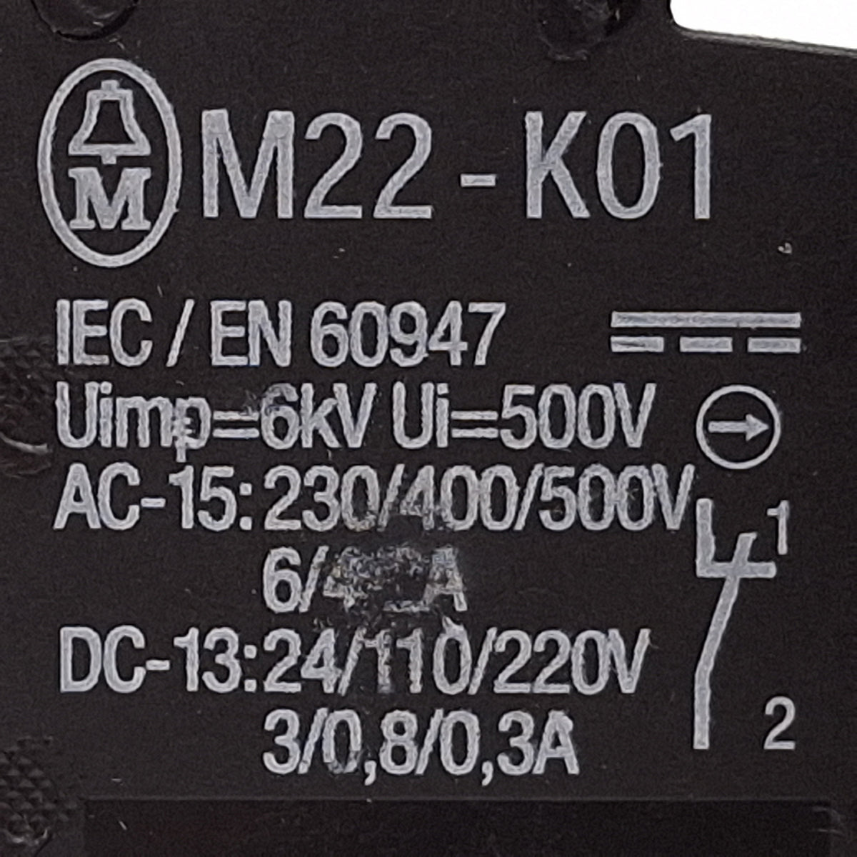 Used Eaton M22-PV-K01 Emergency Stop Button, Push-Pull, ø22.5mm, 1NC, 600VAC/250VDC