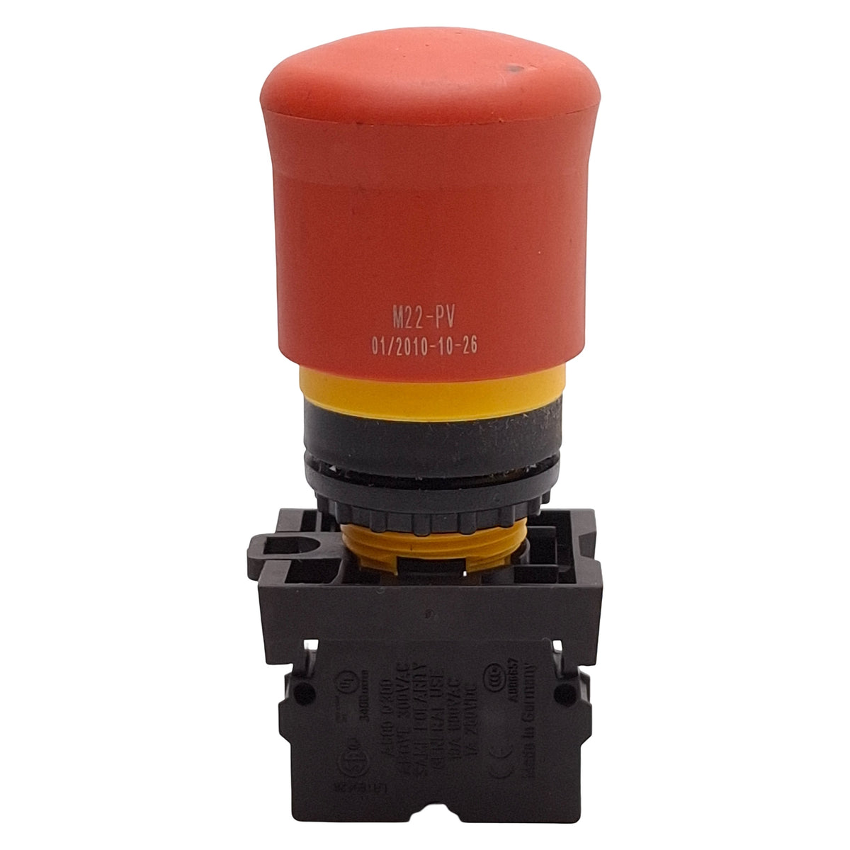 Used Eaton M22-PV-K01 Emergency Stop Button, Push-Pull, ø22.5mm, 1NC, 600VAC/250VDC
