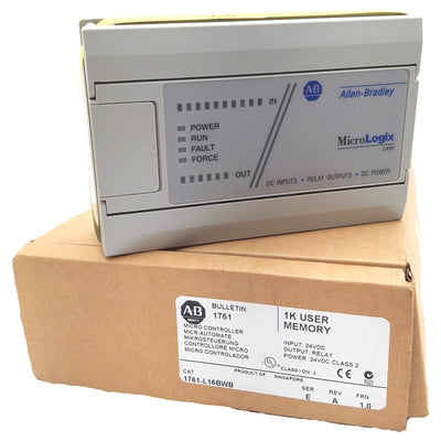 New Allen Bradley 1761-L16BWB MicroLogix1000 PLC 16 Relay Outputs, 6DC Inputs, 24VDC