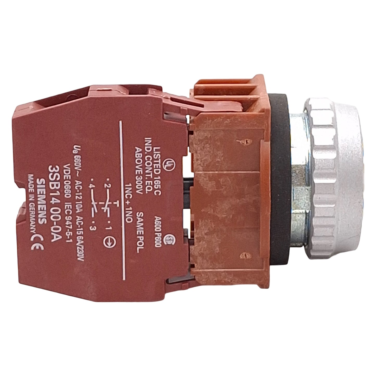 Used Siemens 3SB1400-0A Black Flush Momentary Pushbutton, 1NO+1NC, 10A 660VAC