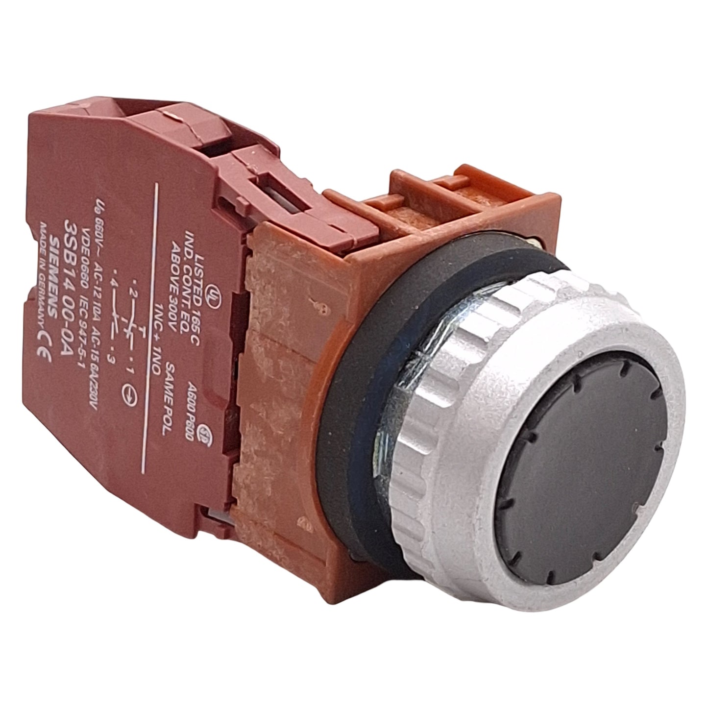 Used Siemens 3SB1400-0A Black Flush Momentary Pushbutton, 1NO+1NC, 10A 660VAC