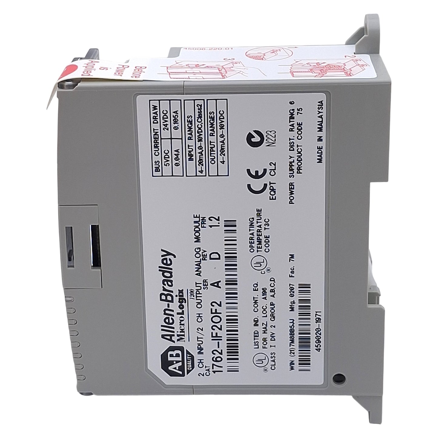 New Allen Bradley 1762-IF2OF2 Series A MicroLogix 1200 Analog I/O Module, 4-Channel