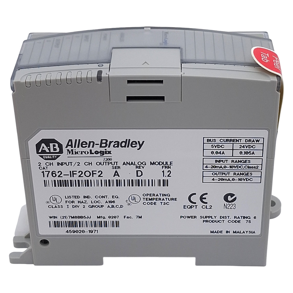 New Allen Bradley 1762-IF2OF2 Series A MicroLogix 1200 Analog I/O Module, 4-Channel