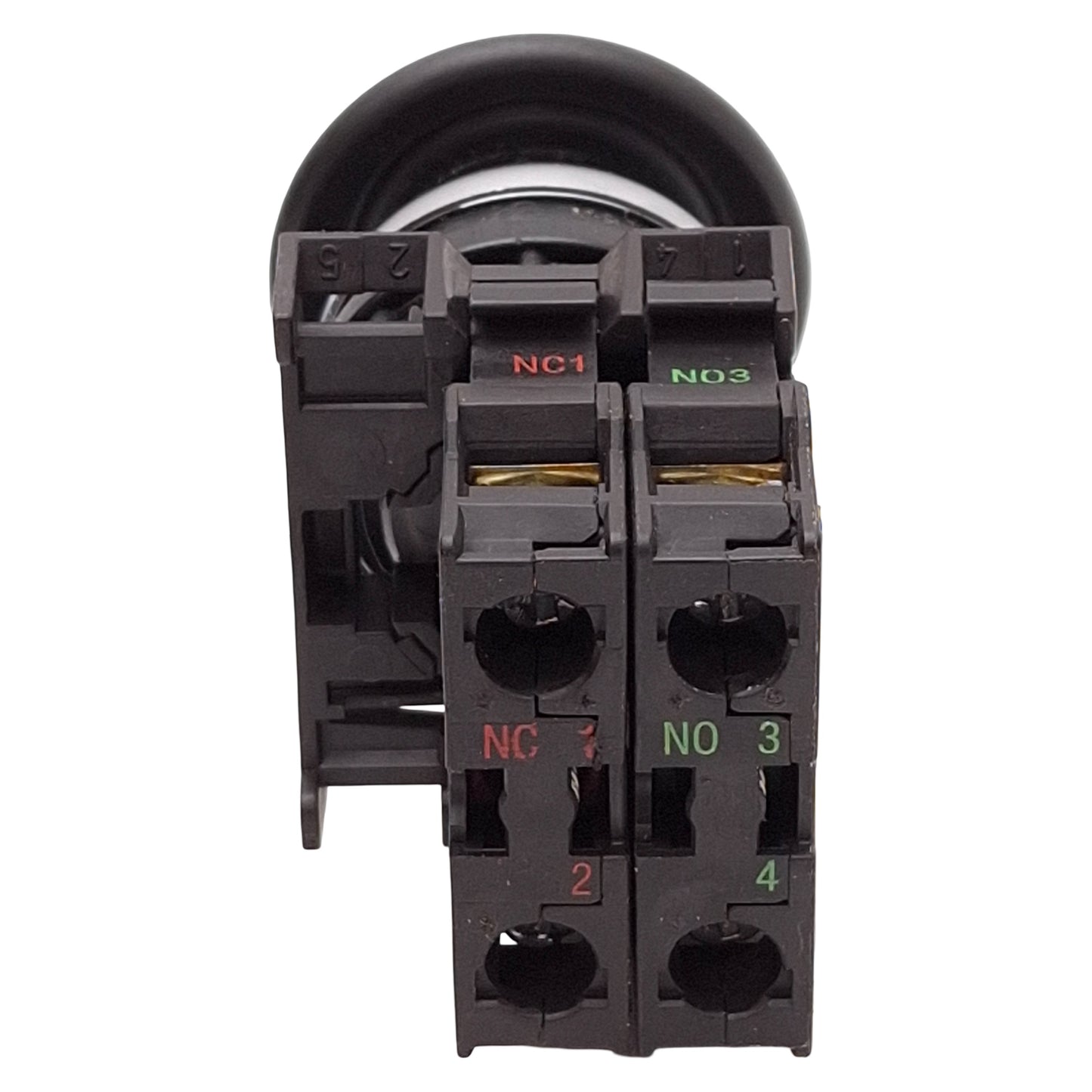 Used Eaton M22-DP-S-K11 Black Mushroom Momentary Pushbutton, 1NO+1NC, 10A 600VAC
