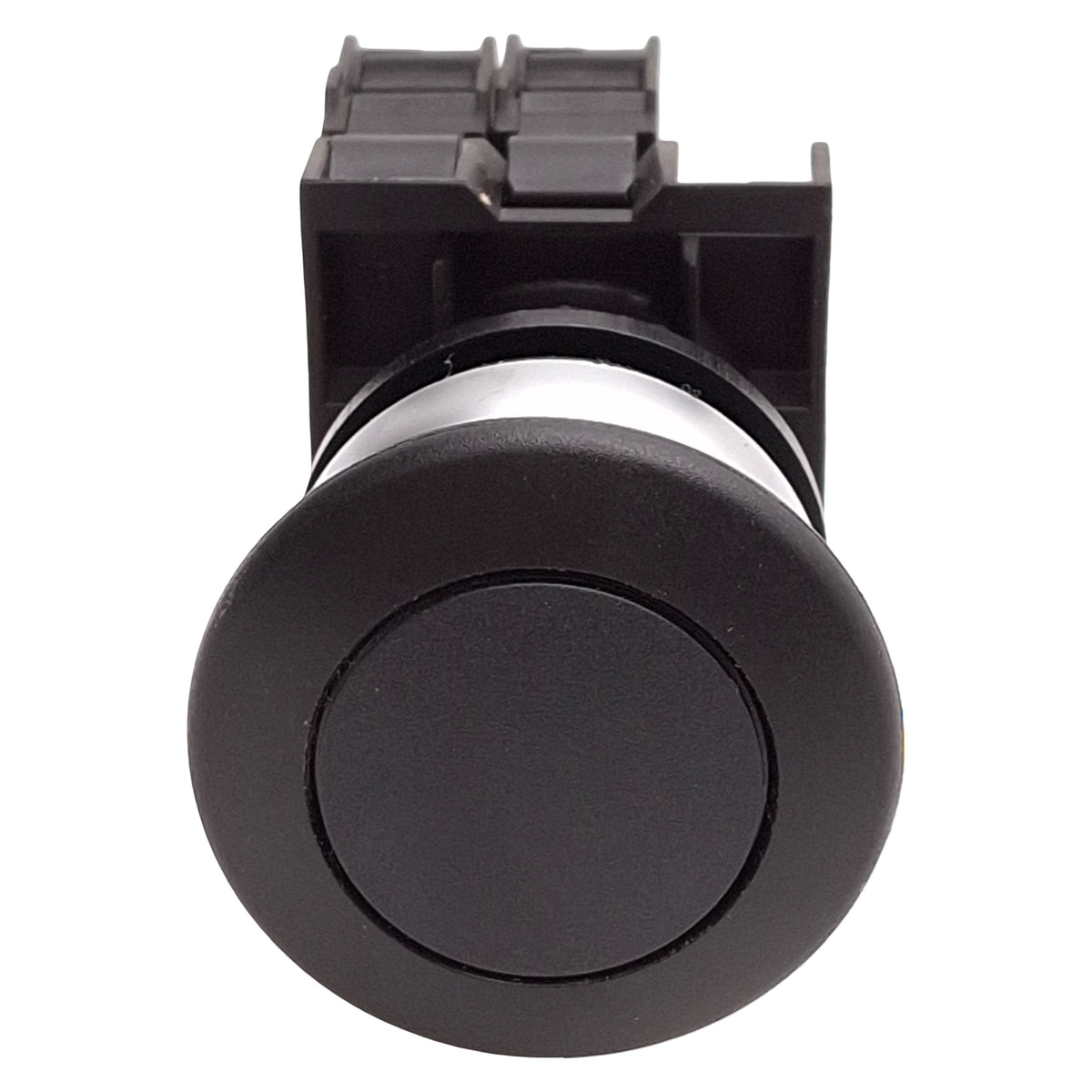Used Eaton M22-DP-S-K11 Black Mushroom Momentary Pushbutton, 1NO+1NC, 10A 600VAC