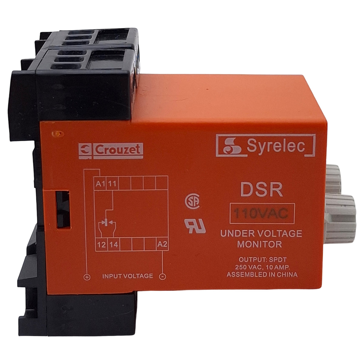 New Crouzet DSR110A Under Voltage Relay, SPDT, 110VAC In, 250VAC 10A Out, DIN Rail