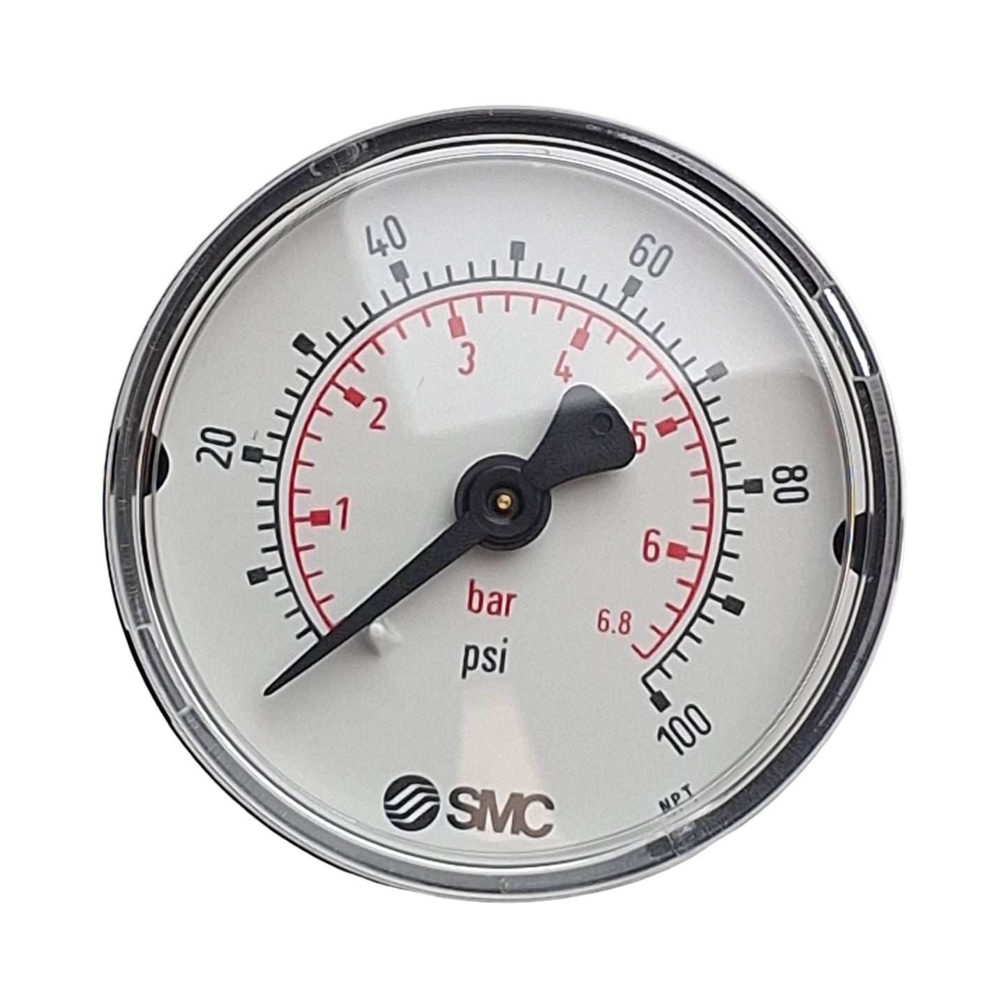 New Lot of 3 SMC K50-BP0.7-N01MS Pressure Gauges, Range: 0-100psi (0-6.8 bar)