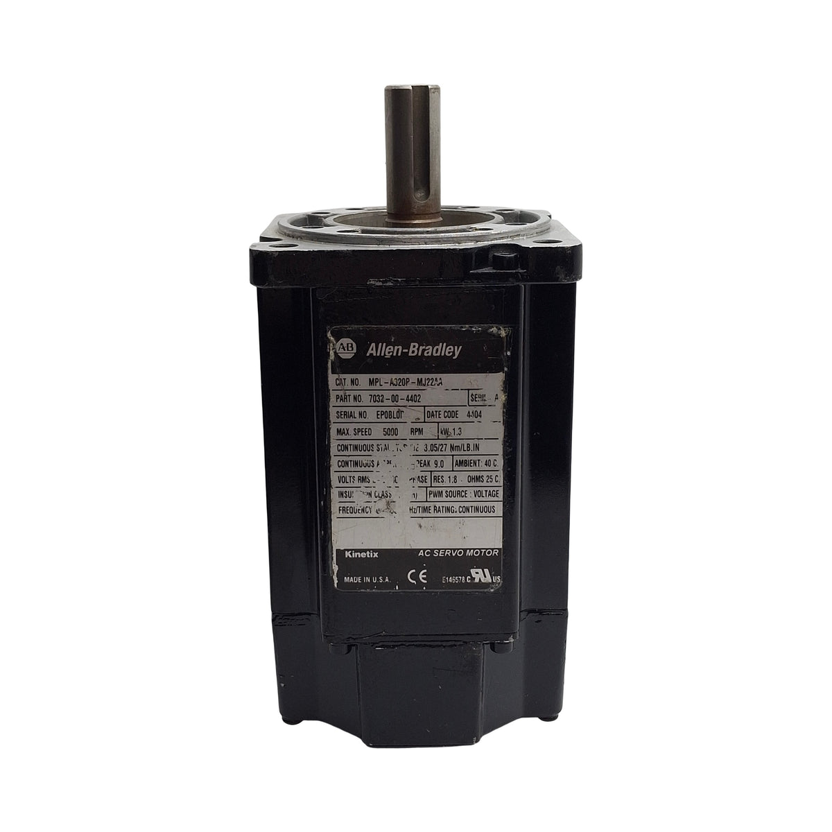 Used Allen Bradley MPL-A320P-MJ22AA Kinetix Servo Motor 1.3kW 5000RPM 3PH 230VAC 9A