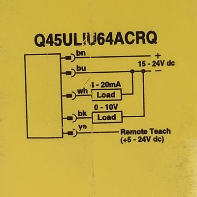 Used Banner Q45ULIU64ACRQ Ultrasonic Sensor 1.4m Range, 15-24VDC, 5-Pin 7/8in-16UNF
