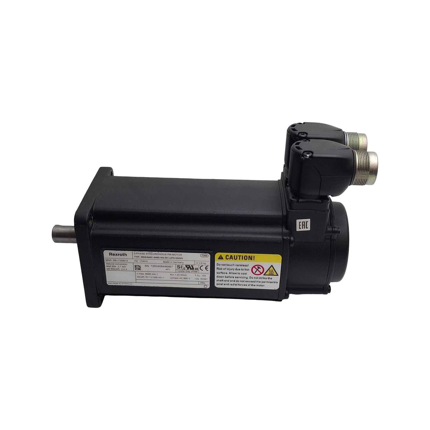 Used Rexroth R911320614 IndraDyn 3-Phase Synchronous Servo PM-Motor, 2.7Nm, 6000RPM