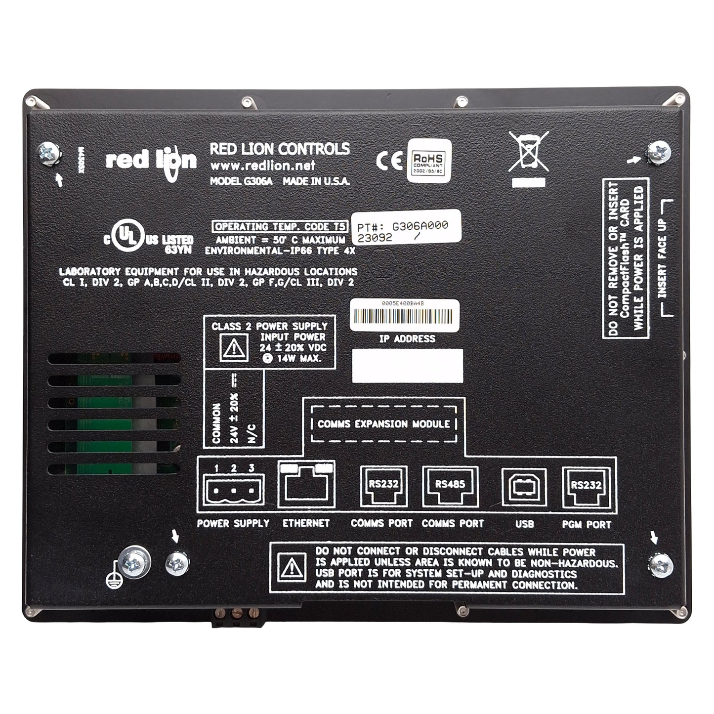 New Red Lion G306A000 Touchscreen HMI, 5.7in TFT QVGA, 320x240, RS-232/485, 24VDC