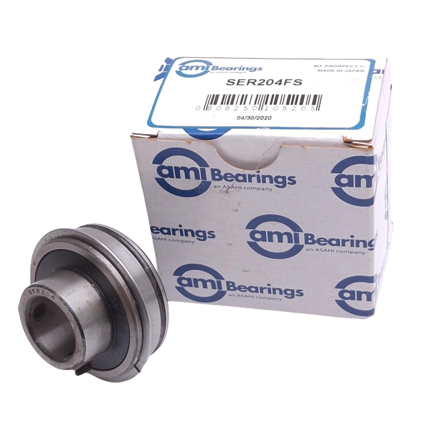 Used AMI Bearings SER204FS Ball Insert Bearing, 20mm ID, 47mm OD, 12.8kN Max