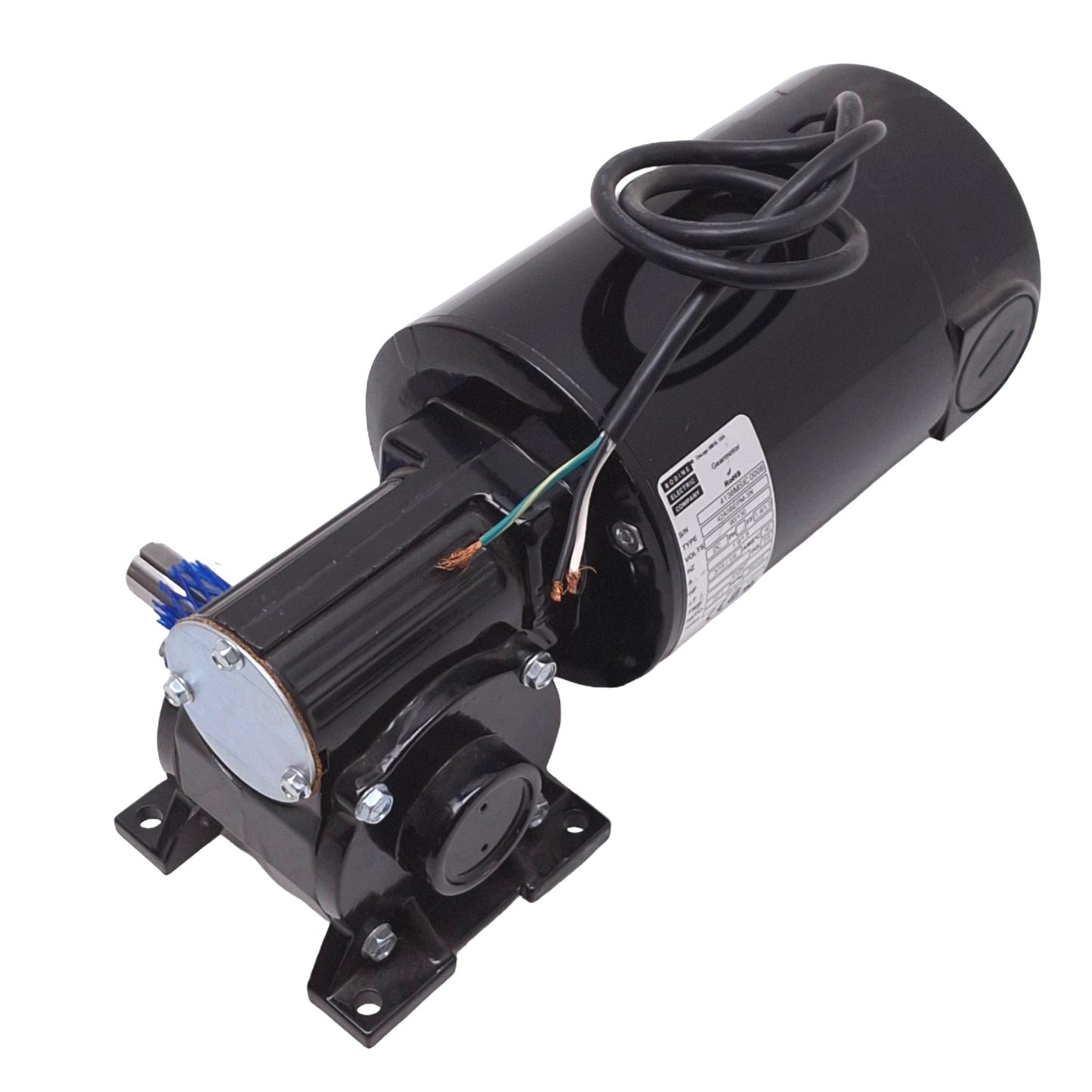 Used Bodine 42A5BEPM-5N Right Angle Gearmotor, 90/130VDC, 20:1, 125rpm 83lb-in Max