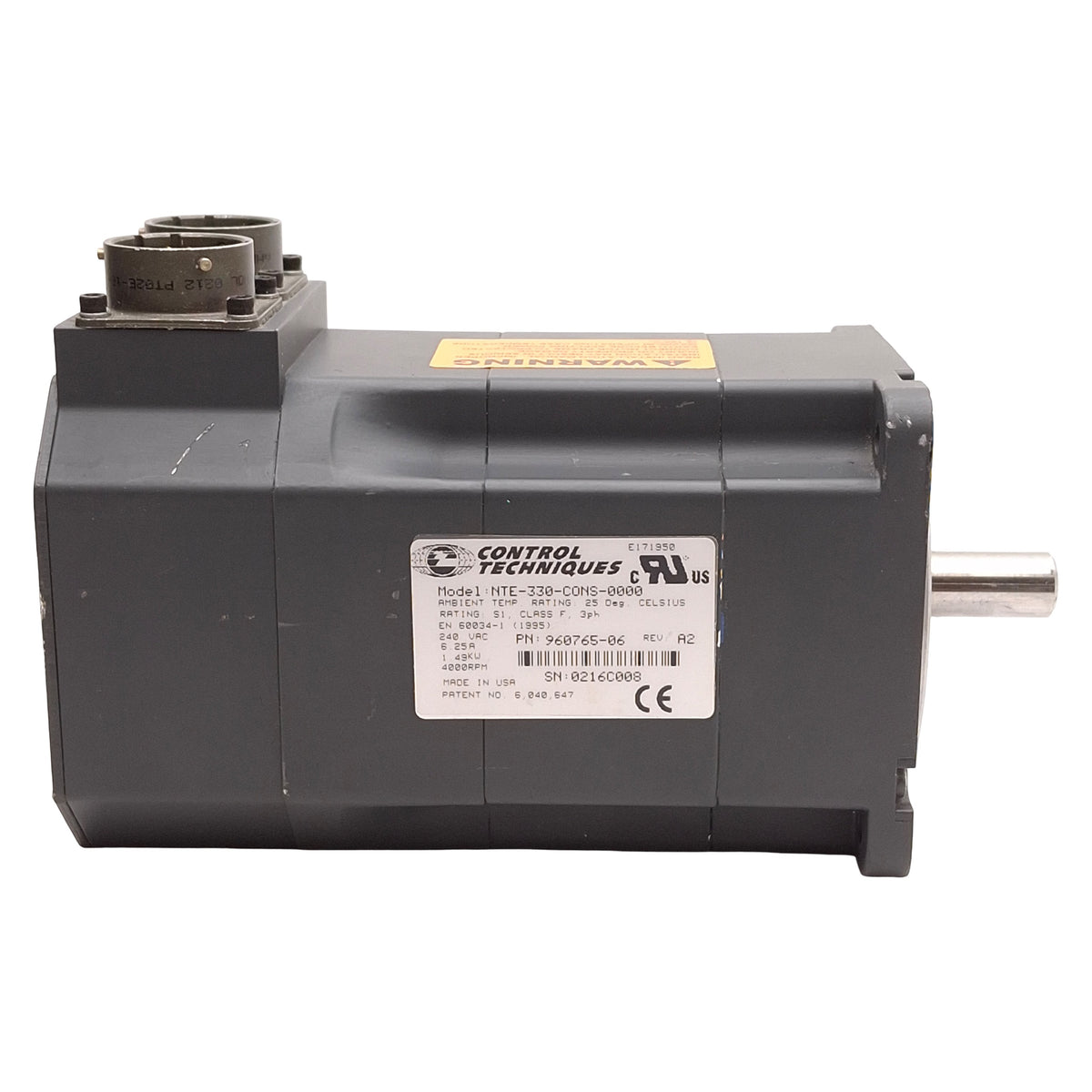 New – Open box Control Techniques NTE-330-CONS-0000 Servo Motor, 1.49kW, 3Ø 240VAC, NEMA 34